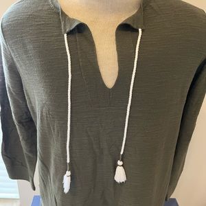 LOFT Green Lightweight Sweater w Tassel Tie - XL